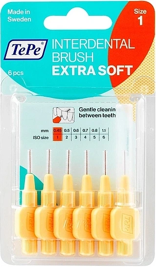 Набір міжзубних йоржиків "Extra Soft", 0.45 мм - TePe Interdental Brush Extra Soft Size 1 6шт (1229955-142640) - Фото 1 Набір міжзубних йоржиків "Extra Soft", 0.45 мм - TePe Interdental Brush Extra Soft Size 1 6шт (1229955-142640) - зображення 1