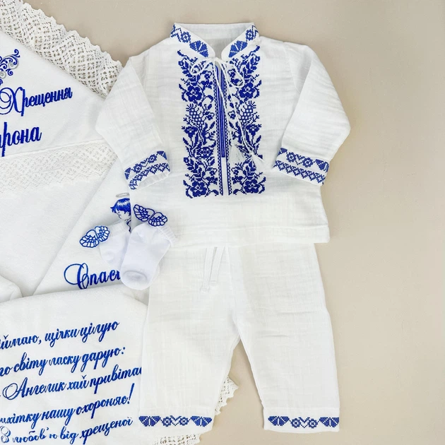 Крестильный набор для мальчика Family Tradition с вышивкой белый Добрый ангелочек - Фото 4 Крестильный набор для мальчика Family Tradition с вышивкой белый Добрый ангелочек - изображение 4