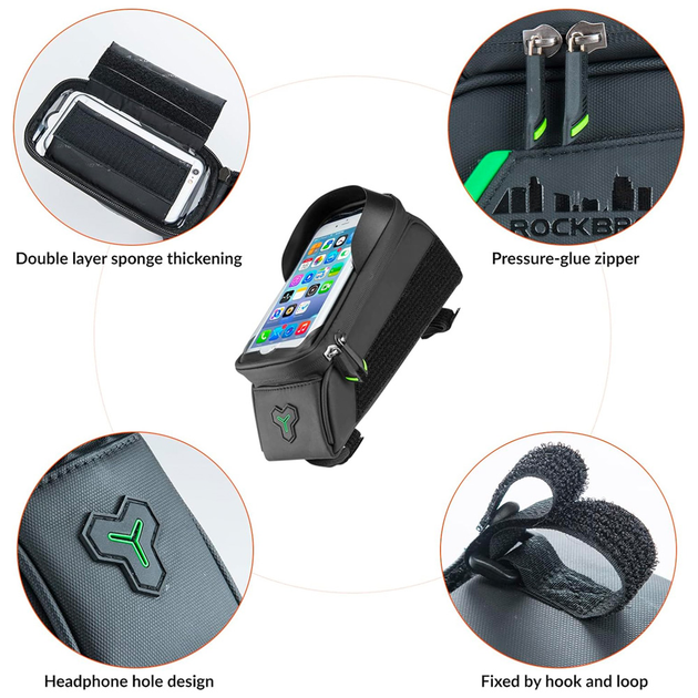 Torba rowerowa Rockbros 029-1BK na ramę z pokrowcem na telefon Czarna (7016802869632) - obraz 5