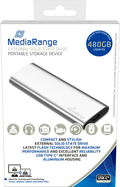 Dysk SSD MediaRange MR1102 480 GB USB-C 3.2 (4260664870517) External - obraz 2