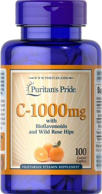 Вітамін С Puritan's Pride C-1000 mg with bioflavonoids and wild rose hips 100 таб - Фото 1 Вітамін С Puritan's Pride C-1000 mg with bioflavonoids and wild rose hips 100 таб - зображення 1