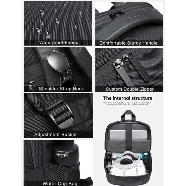 Городской рюкзак Bange BG-1921 Multi-function backpack USB порт ноутбук 15.6" Сумка для школы Черно/Синий - изображение 6