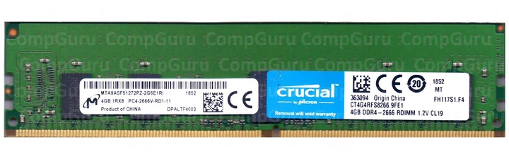 Серверная оперативная память Crucial DDR4 4GB 2666MHz RDIMM PC4-2666 (CT4G4RFS8266.9FE1) - Фото 1 Серверная оперативная память Crucial DDR4 4GB 2666MHz RDIMM PC4-2666 (CT4G4RFS8266.9FE1) - изображение 1