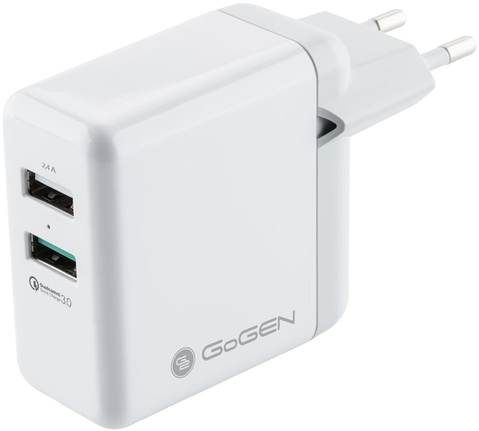 Мережевий зарядний пристрій GoGEN ACHQ 203 2 x USB-A 18 W White (GOG-ACHQ203W) - зображення 1