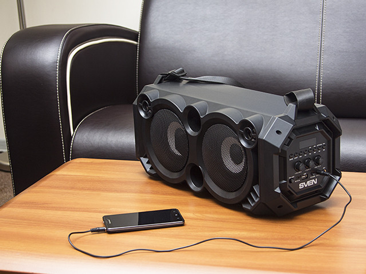 Акустична система бумбокс SVEN PS-550 Black 36 Вт, Bluetooth, RGB підсвічування, Караоке, FM-радіо (SV-018153) - зображення 2