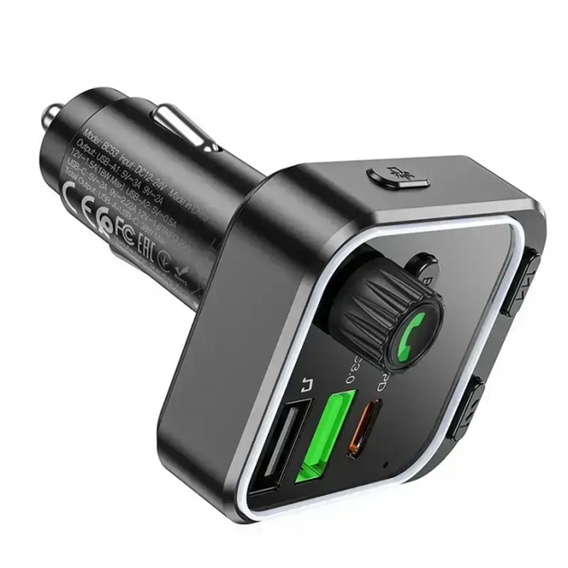 Автомобільний FM модулятор Borofone BC53 Highway трансмітер PD20W/QC3.0 з Bluetooth V5.0 з швидкою зарядкою - Фото 2 Автомобільний FM модулятор Borofone BC53 Highway трансмітер PD20W/QC3.0 з Bluetooth V5.0 з швидкою зарядкою - зображення 2