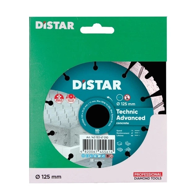Круг алмазный отрезной Distar Technic Advanced 1A1RSS/C3 125 x 22.23 Сегментный диск для бетона кирпича мрамора 14315347010 (10062) - изображение 5