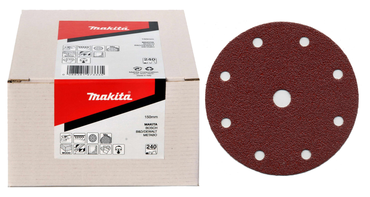 Набір шліфувального паперу Makita P-32655 (150 мм, 9 отворів, К240, 50 шт) шліфпапір шліфувальний диск (7056) - зображення 1