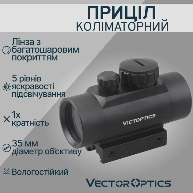 Коллиматорный прицел Vector Optics 1x35мм 5 MOA с красной и зелёной подсветкой RDSL05 - изображение 1