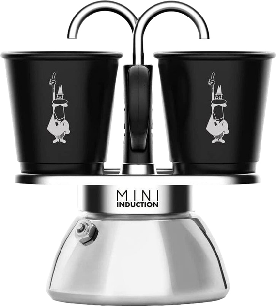 Набір Bialetti Mini Induction гейзерна кавоварка + 2 чашки Сріблясто-чорний 100 мл (8006363036009) - зображення 1