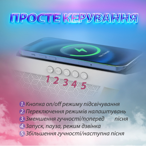 Портативна колонка з RGB-підсвіткою ,білий(BT2301W)(WB) - зображення 7