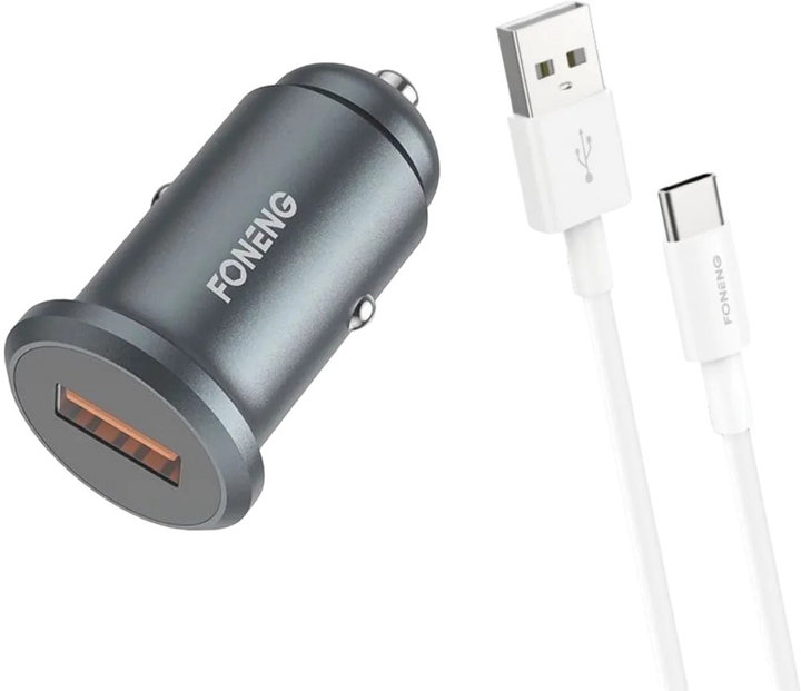 Zestaw Foneng ładowarka samochodowa + kabel USB Type-C Silver (C15 Type-C) - obraz 1