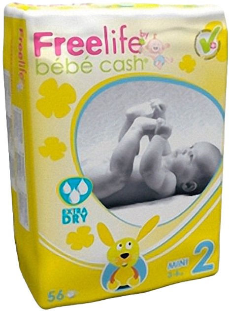 Pieluszki Freelife Bebe Cash Nappy Rozmiar 2 3-6 kg 56 szt (3303091000322) - obraz 1