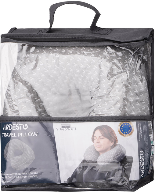 Подушка ортопедическая для шеи Ardesto Sleepwell Travel Memory foam Серый 34х29х10 см (ART3429NEP) - изображение 8