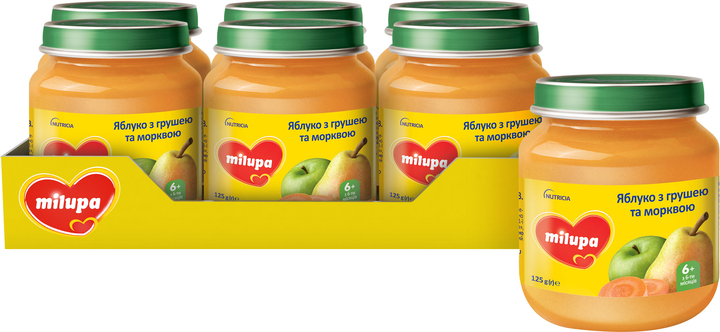 Упаковка фруктового пюре Milupa Яблуко-груша-морква з 6 місяців 6 шт х 125 г (5900852051517) - зображення 1