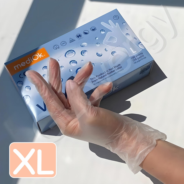 Перчатки виниловые Mediok размер XL прозрачные 100 шт - изображение 1
