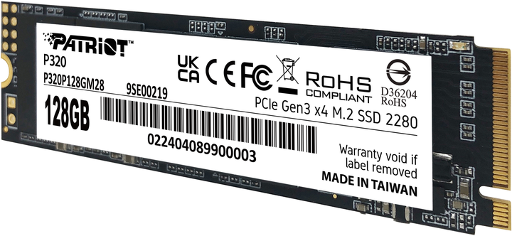 SSD диск Patriot P320 128GB M.2 2280 PCIe Gen 3.0 x4 NVMe TLC (P320P128GM28) - изображение 3