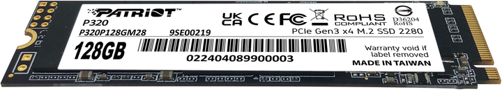 SSD диск Patriot P320 128GB M.2 2280 PCIe Gen 3.0 x4 NVMe TLC (P320P128GM28) - изображение 4