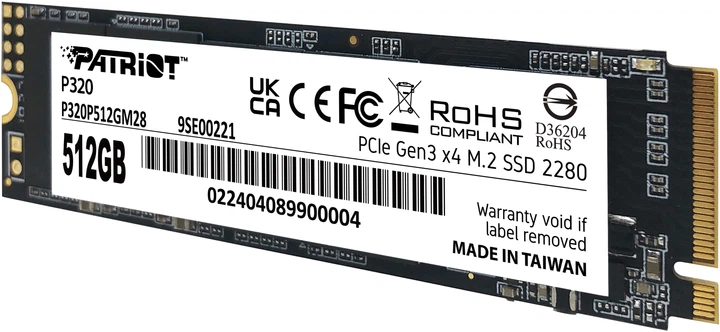 SSD диск Patriot P320 512GB M.2 2280 PCIe Gen 3.0 x4 NVMe TLC (P320P512GM28) - зображення 3