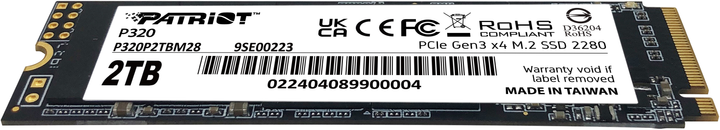 SSD диск Patriot P320 2TB M.2 2280 PCIe Gen 3.0 x4 NVMe TLC (P320P2TBM28) - изображение 4