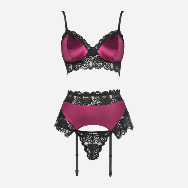 Komplet erotyczny damski (biustonosz + majtki stringi + pas do pończoch) CoFashion Randy Cf 90435 S-M Bordowy (5902767122559) - obraz 6