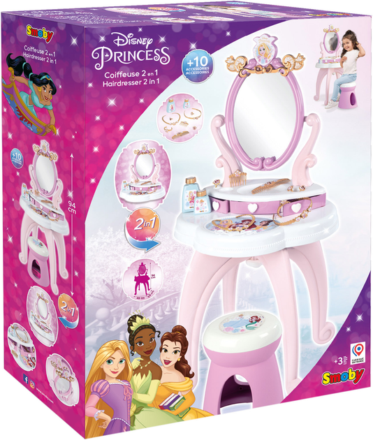 Stolik z lustrem Smoby Disney Princess Fryzjer 2 w 1 (3032163202509) - obraz 1