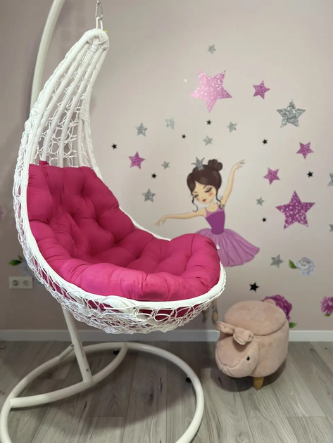Подвесное кресло из техноротанга LADY Белый, кресло-кокон со стойкой, качели для двора и в комнату, гамак подвесной - Фото 3 Подвесное кресло из техноротанга LADY Белый, кресло-кокон со стойкой, качели для двора и в комнату, гамак подвесной - изображение 3