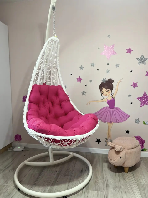 Подвесное кресло из техноротанга LADY Белый, кресло-кокон со стойкой, качели для двора и в комнату, гамак подвесной - Фото 4 Подвесное кресло из техноротанга LADY Белый, кресло-кокон со стойкой, качели для двора и в комнату, гамак подвесной - изображение 4