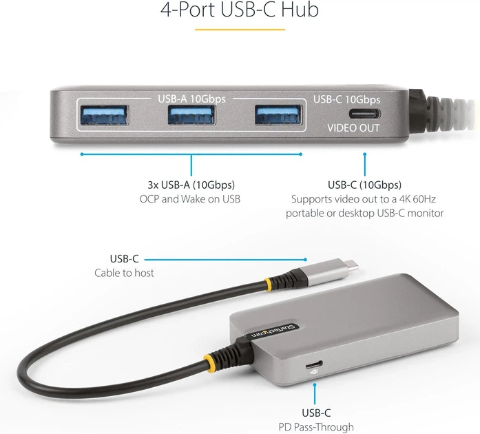 StarTech 4-портовий концентратор USB C з USB-C DP Alt Mode 4K 60Hz