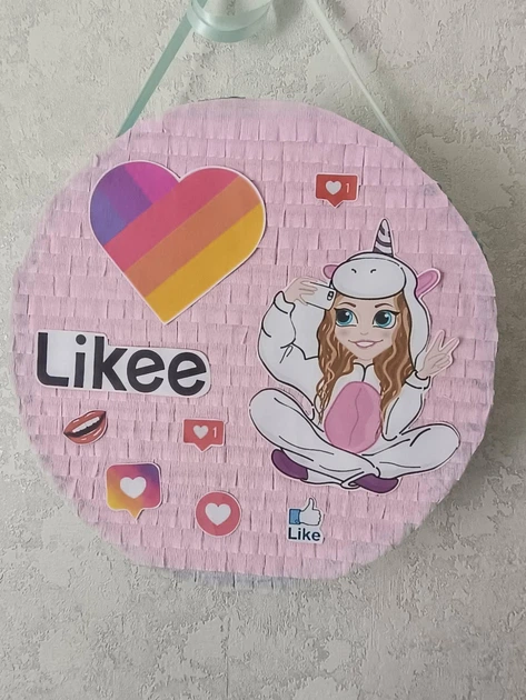 Піньята "Likee, Tik Tok, YouTube" ніжно-рожевого/бірюза 38*38*10 + палиця - изображение 3