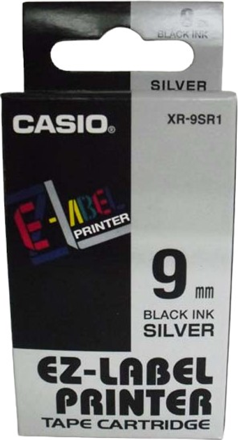 Стрічка для етикеток Casio XR-9SR1 9 мм x 8 м Silver/Black - зображення 2