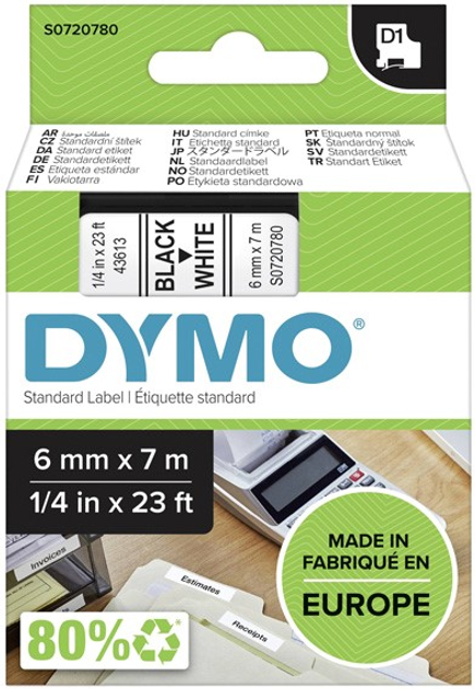 Стрічка для етикеток Dymo S0720780 D1 6 мм x 7 м White/Black (5411313436137) - зображення 1