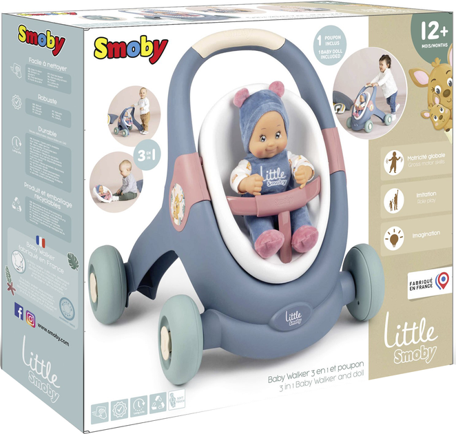 Smoby Toys Mały wózek 3 w 1 z dzieckiem niebieski (3032161403083) - obraz 1