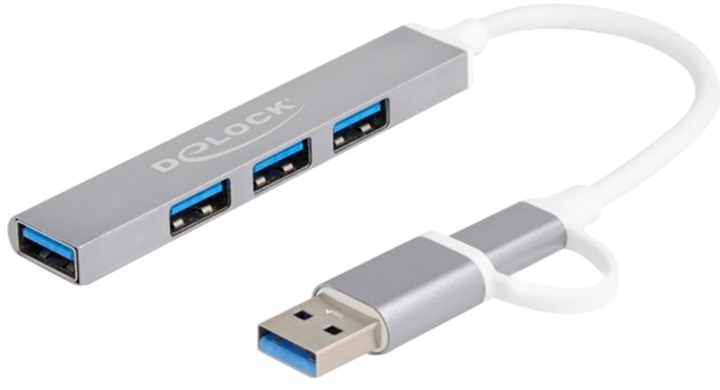 USB Hub Delock 4 Port Slim USB Type-A/Type-C Grey (4043619642144) - obraz 1