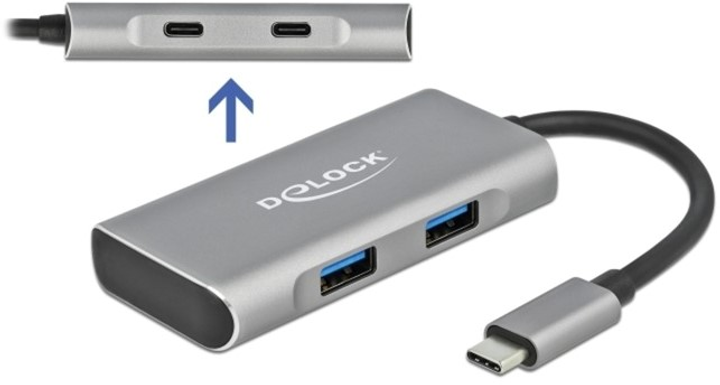 USB-хаб Delock External USB 10 Gbps Type-C Hub with 2 x USB Type-A/Type-C Grey (4043619632602) - зображення 2