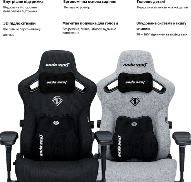 Крісло ігрове Anda Seat Kaiser 3 Pro Size XL Grey Fabric (AD12YDC-XL-01-G-PV/F-G02) - зображення 8