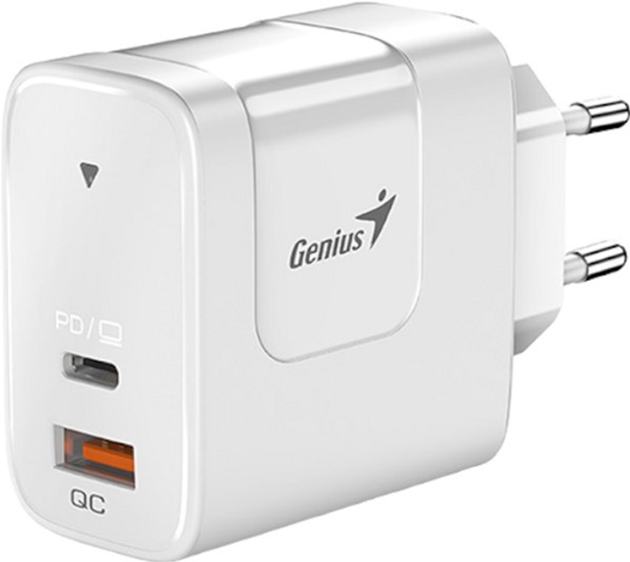 Зарядний пристрій Genius PD-65AC 65W USB-C USB-A White (32590010400) - зображення 1