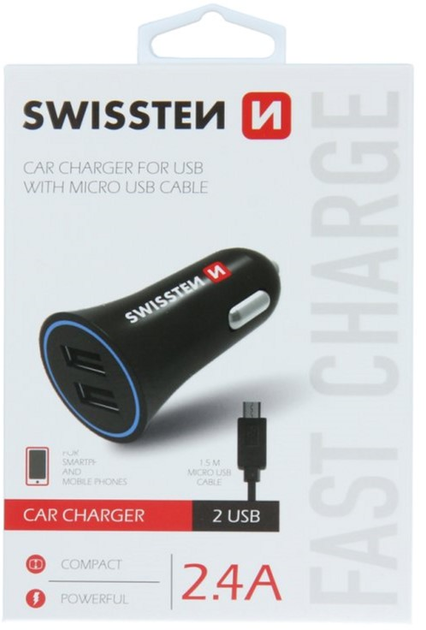 Ładowarka samochodowa Swissten CL 2 x USB-A 12W Quick Charge 2.4 + kabel Micro USB 1.5 m Black (20110900) - obraz 4