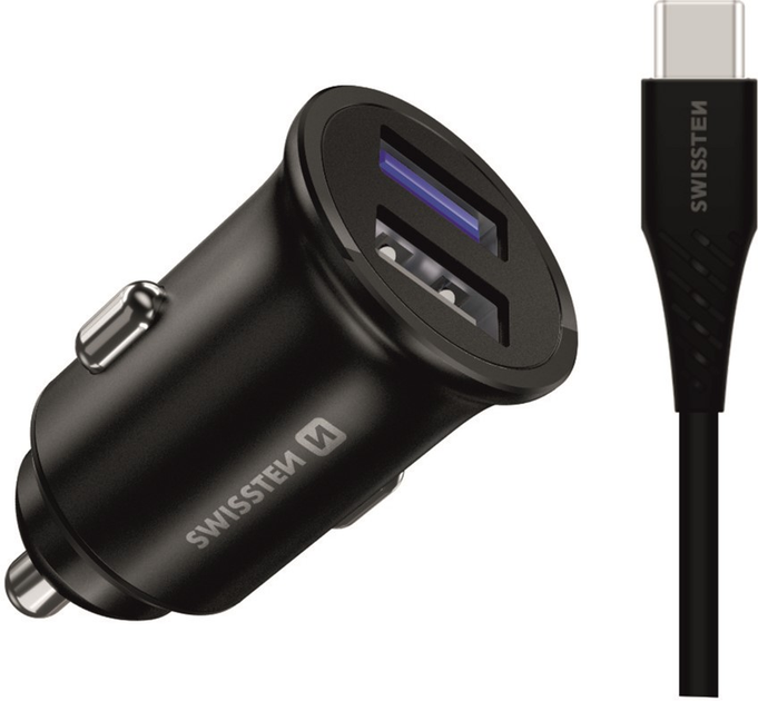 Ładowarka samochodowa Swissten Huawei Supercharge 2 x USB-A 32.5W + kabel USB-C 1.2 m Black (20116100) - obraz 1