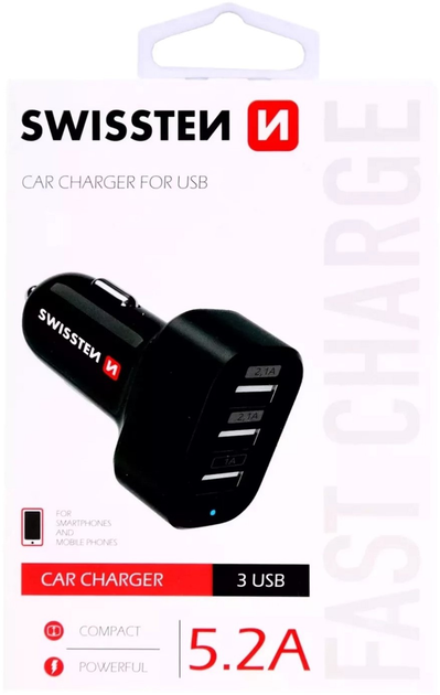 Ładowarka samochodowa Swissten Triple Premium 3 x USB-A 26W Black (20111200) - obraz 2