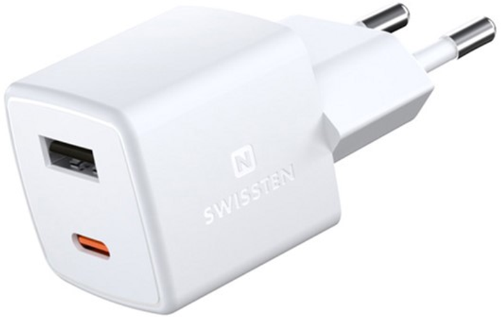 Ładowarka Swissten GaN USB-C + USB-A 30W White (22056100) - obraz 2