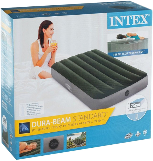 Ліжко надувне велюр Intex 64107 Prestige Downy Bed без насоса 99х191х25 см Зелене (6941057418384) - зображення 1