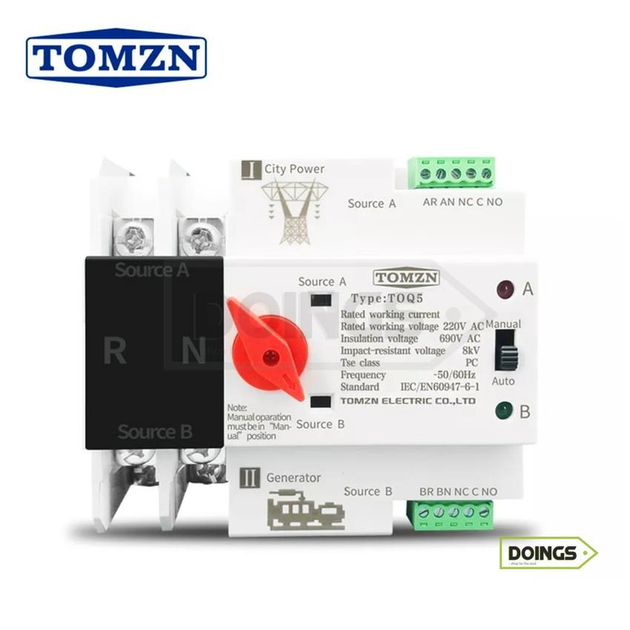Автомат ввода резерва Tomzn TOQ5-63/2 - 63А / 100-240V – однофазный ...