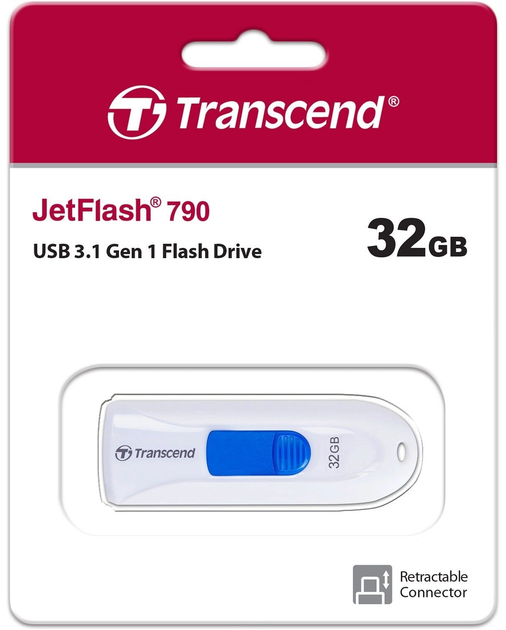 Flash Drive Transcend JetFlash 790 32GB USB 3.1 White (TS32GJF790W) (6986652) - зображення 4