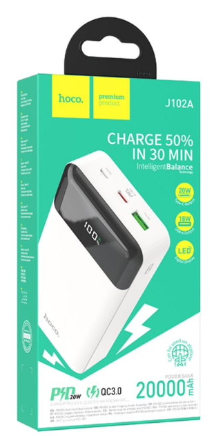 Повербанк 20000 Power Bank Hoco J102A Cool figure PD20W+QC3.0 20000 mAh с быстрой зарядкой для смартфонов White - изображение 2