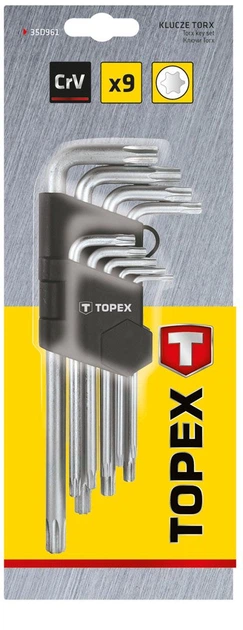 Набір ключів шестигранних Torx Topex (T10-T50, 9 шт) ключі зіркоподібні подовжені (22741) - зображення 3