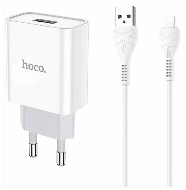 СЗУ зарядний пристрій HOCO C81A 1USB/2.1A з кабелем для заряджання USB - Lightning Білий 4568268 - зображення 4