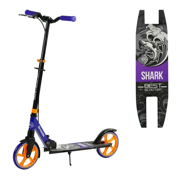 Самокат двухколесный Best Scooter, колеса PU, 1 амортизатор с ручным тормозом, зажим руля. Black and Violet - изображение 2