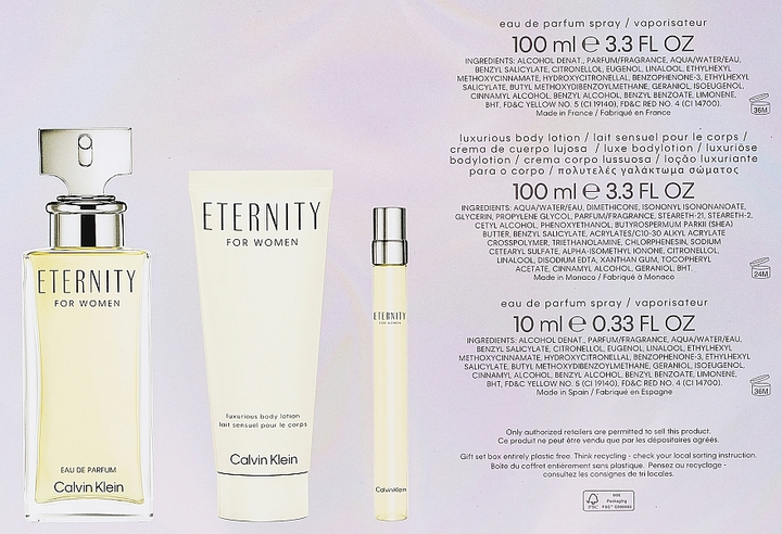 Zestaw prezentowy damski Calvin Klein Eternity Woda perfumowana 100 ml + Woda perfumowana 10 ml + Balsam do ciała 100 ml (3616304966682) - obraz 4
