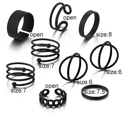 Набор колец на фалангу 9 штук бижутерия чёрные Fashion Jewelry (II) 30840 - изображение 2